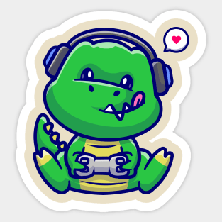 Cute Dino Gaming Cartoon Sticker